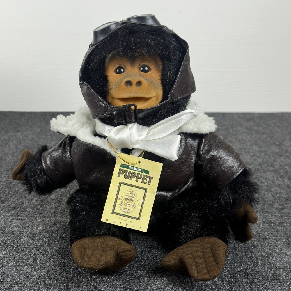 Vintage 1994 Hosung Coco the Gorilla Aviator Pilot Hand Puppet Plush Brown 90s